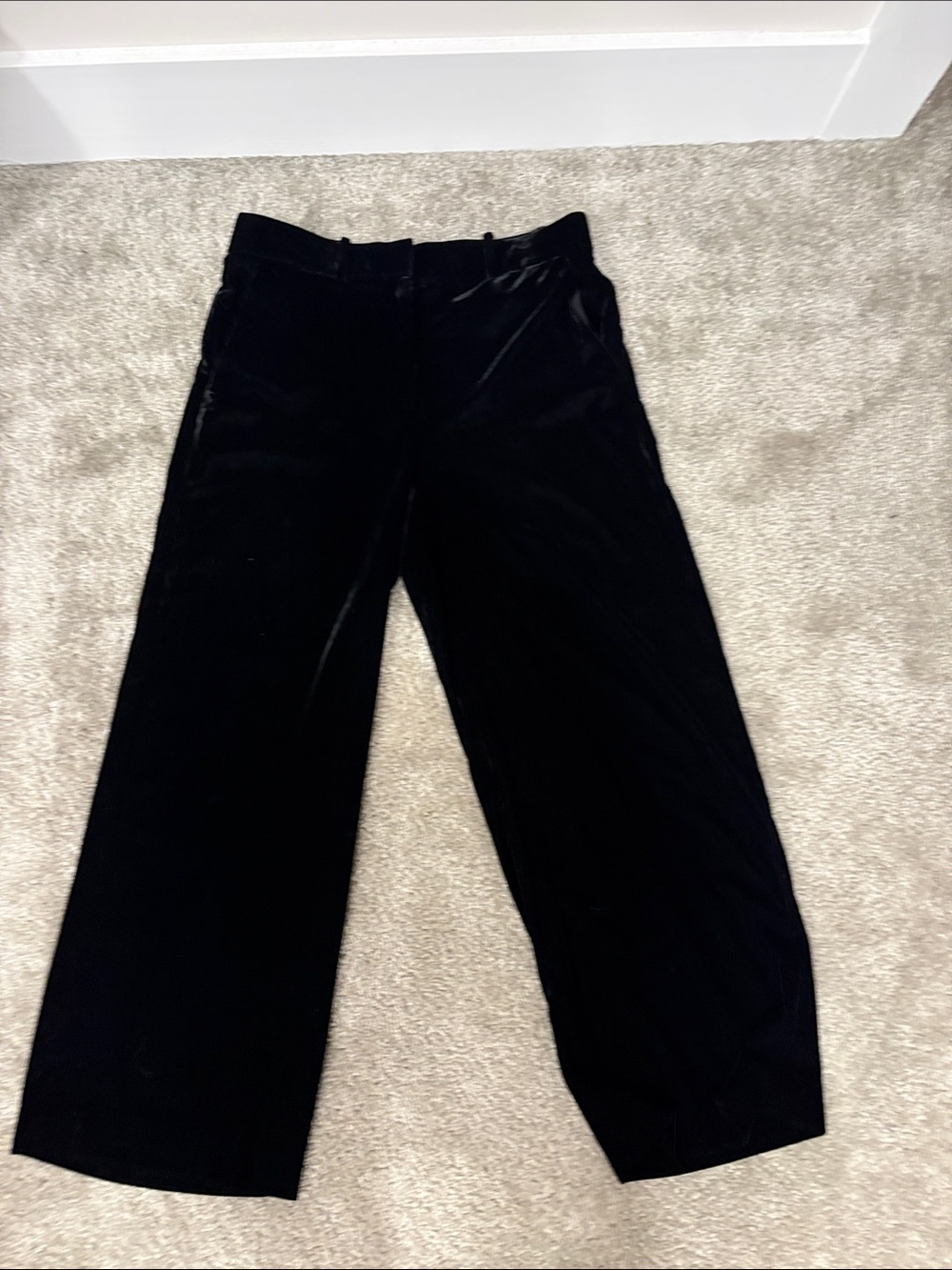 Theory black velvet pants side slit pockets